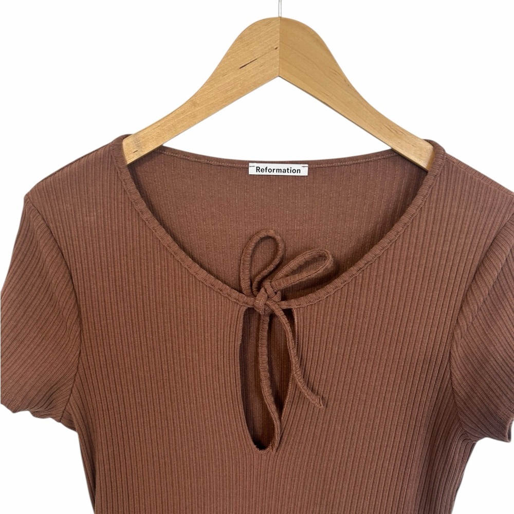 Reformation Brown Ribbed Knit Keyhole Midi Slit Dress Size Large - Picture 3 of 13